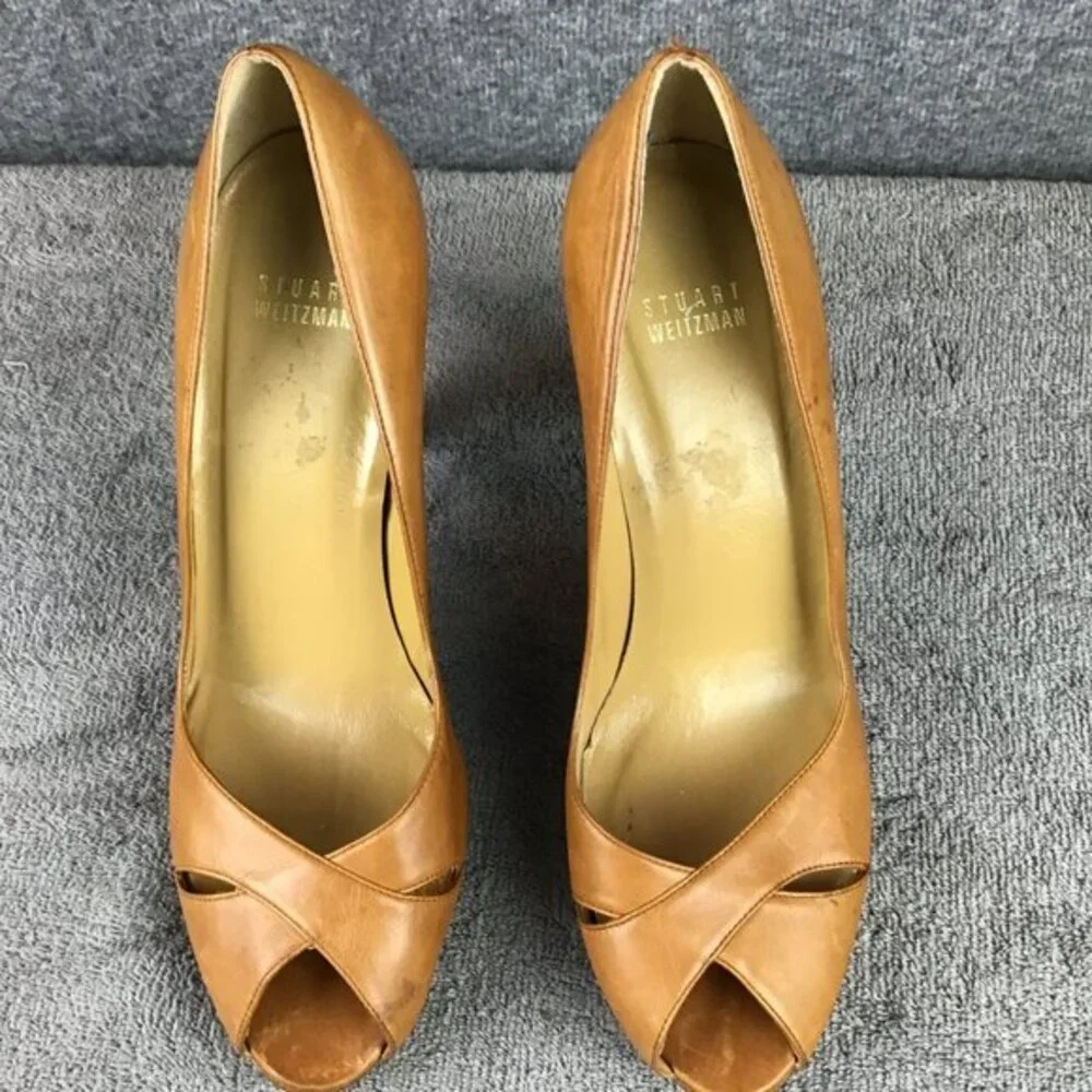 Vintage Stuart Weitzman Distressed‎ Leather Sz 9 W Peep Toe Platform Stile…